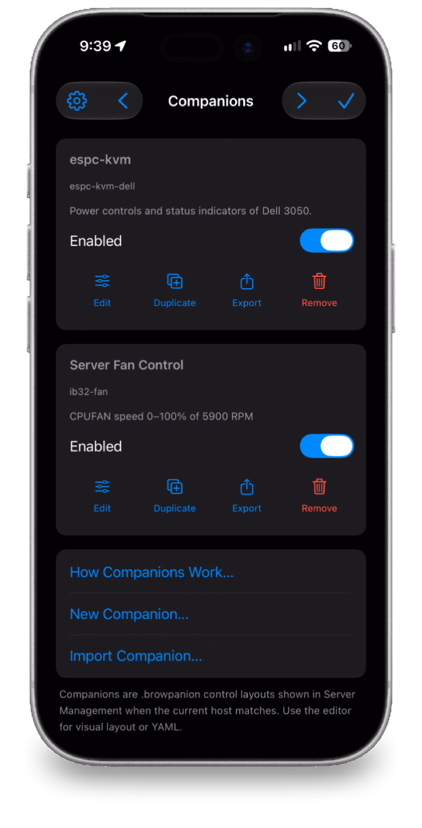 Companion list on iPhone