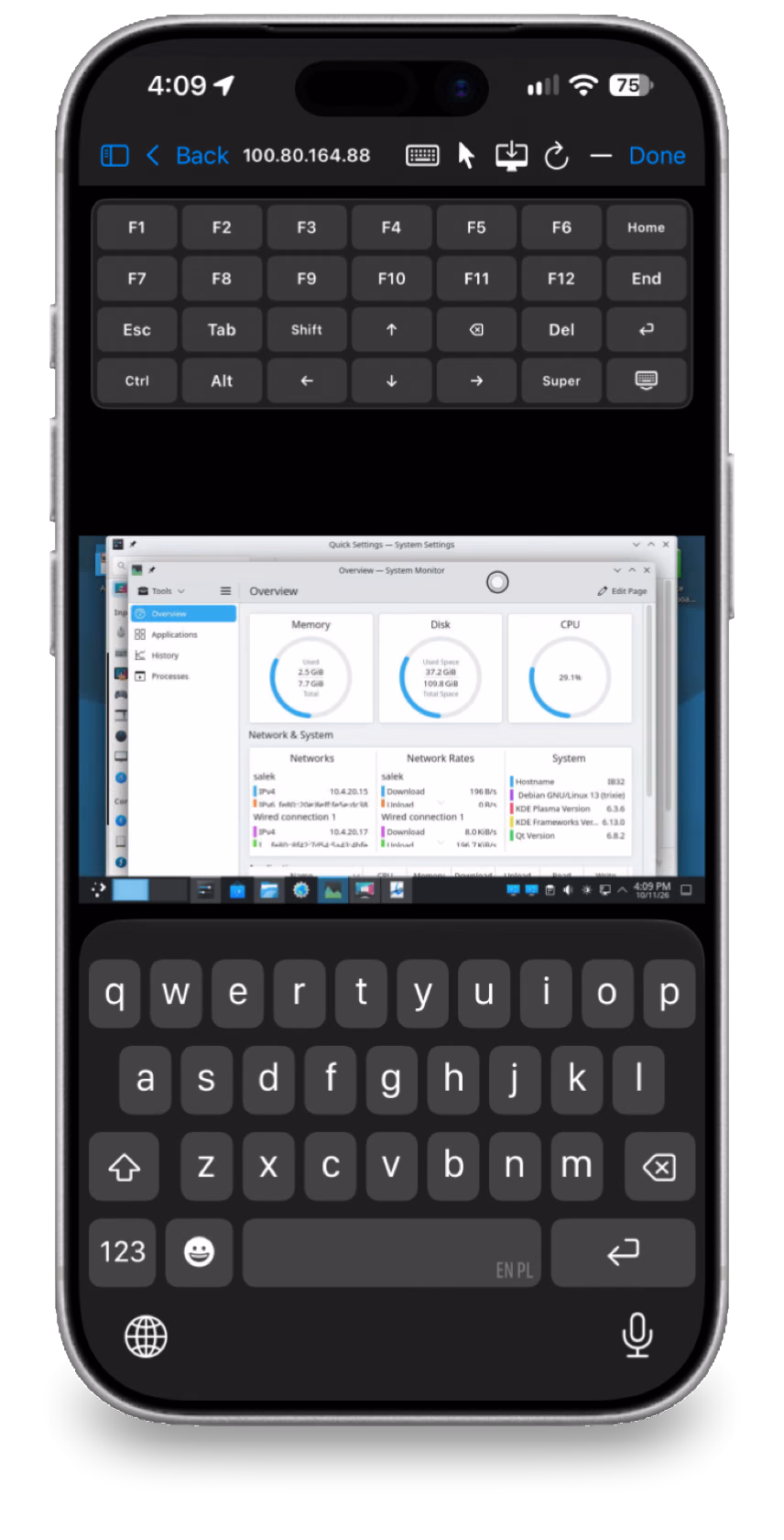 A remote desktop on iPhone with function keys