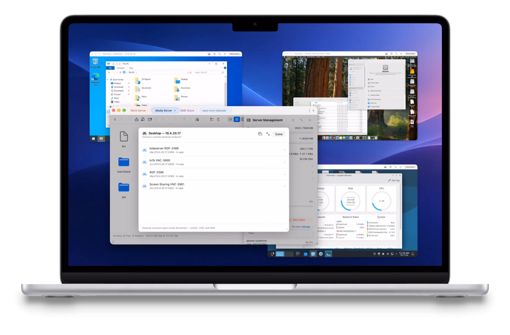 Choosing a VNC, RDP, or Screen Sharing session on Mac