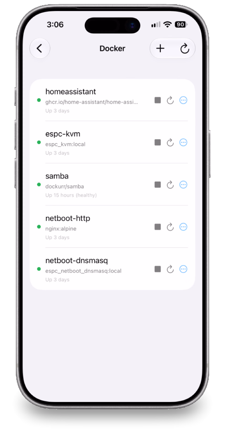 Docker container list on iPhone