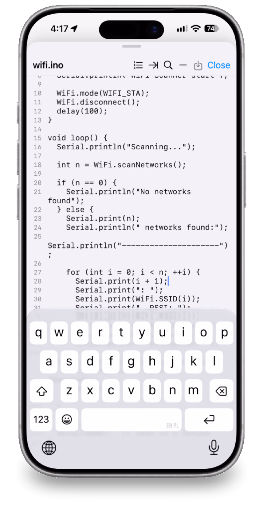 Editing a remote source file on iPhone