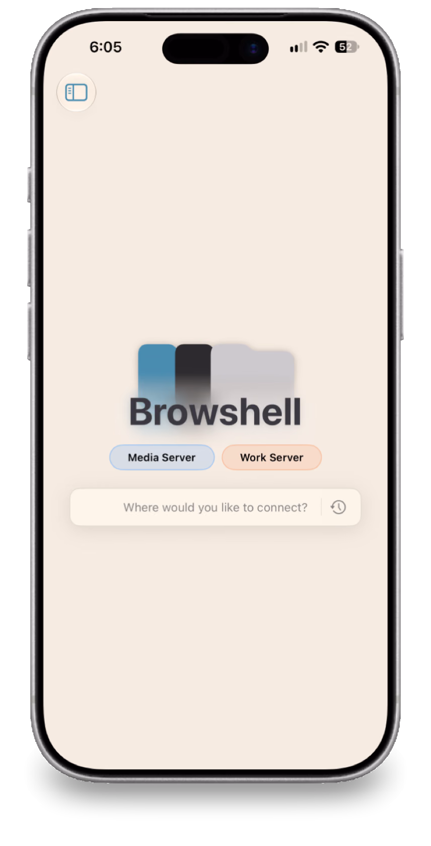 Browshell welcome screen on iPhone
